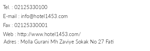 Hotel 1453 telefon numaralar, faks, e-mail, posta adresi ve iletiim bilgileri
